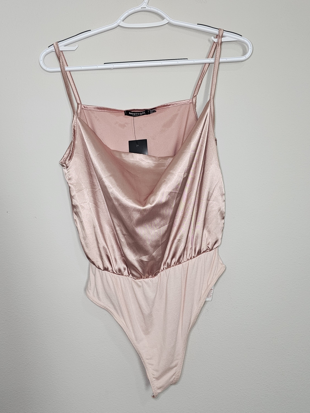 Nasty Gal Satin Cowl Neck Bodysuit - Blush
